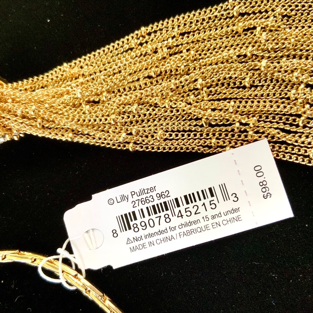 Lilly Pulitzer NECKLACE 🩷 GOLD CHAIN TASSEL CRYSTAL NECKLACE NWT “Fronds”TOGGLE - Picture 9 of 16